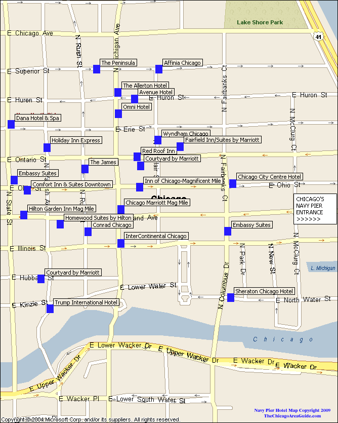 Chicago Navy Pier Hotels Map - TheChicagoAreaGuide.com